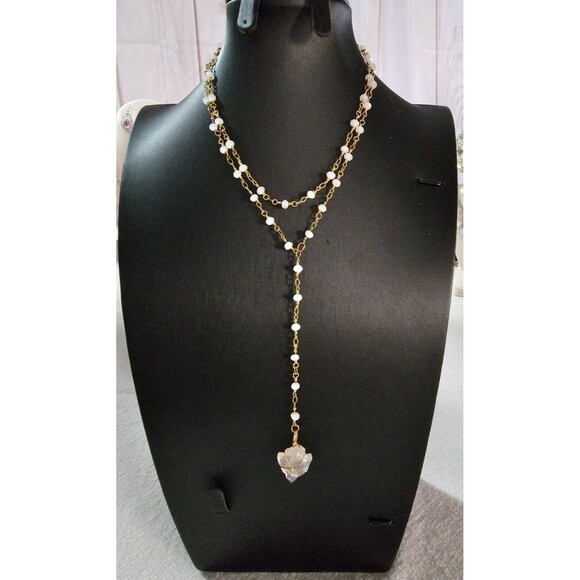 Handmade Native Natural Rough Quartz Arrow Head Pendant Choker Y Drop Necklace - Picture 2 of 7